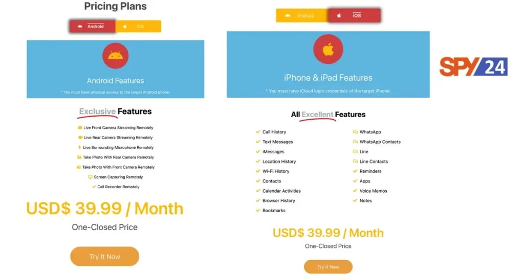 Pricing Plans Android Features of jjspy free trial