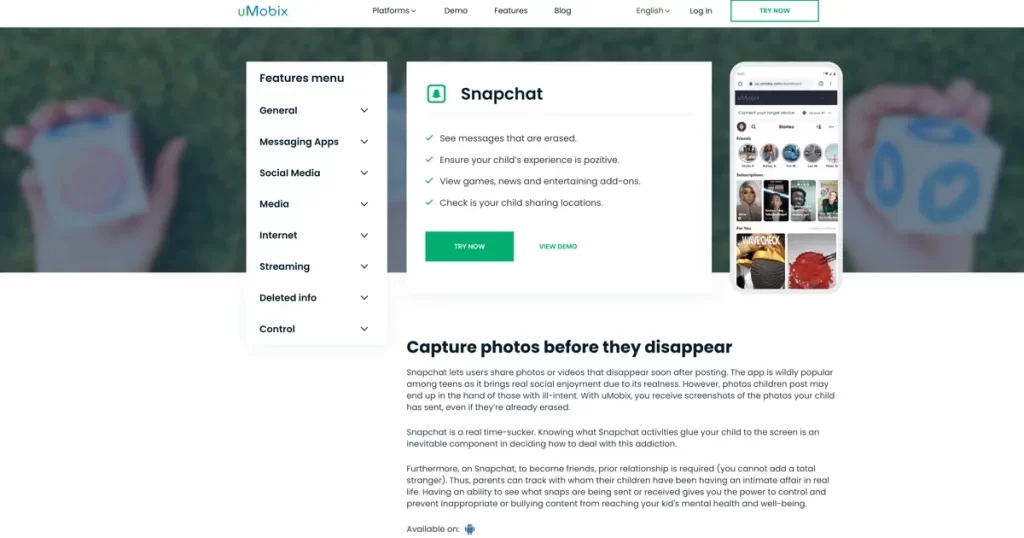 uMobix - best Snapchat spy app for iPhone