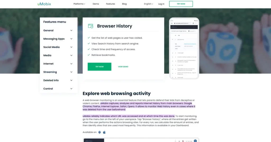 uMobix - internet history tracking app