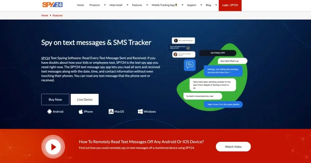 SPY24 Text Message Tracking