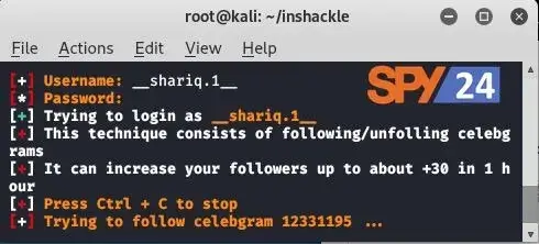 Inshackle is a tool in Kali Linux for hacking Instagram