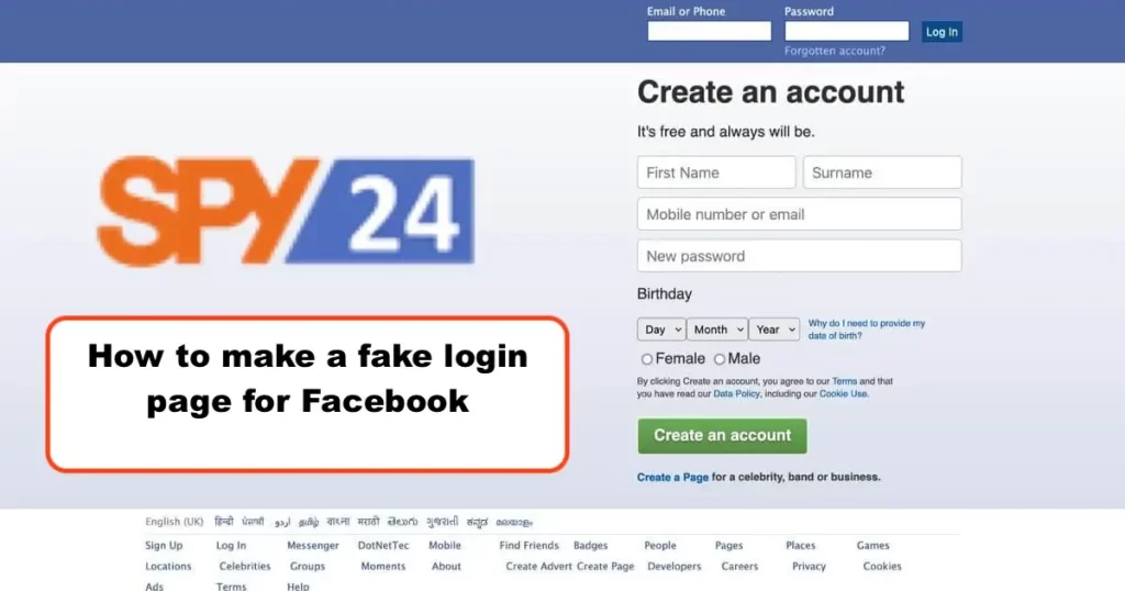 How to make a fake login page for Facebook